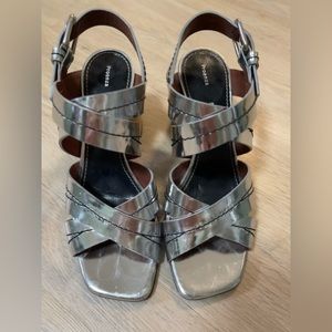 Proenza Schouler Silver Metallic Strappy Slingback Sandals